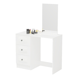 Boahaus Alexandra White Vanity Desk with 3 Drawers  Crystal Knobs