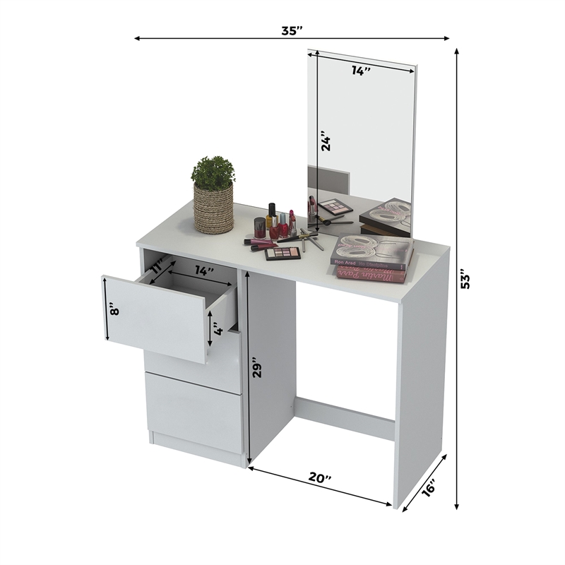 Boahaus Iris White Dressing Table with Light Bulbs Crystal Knobs