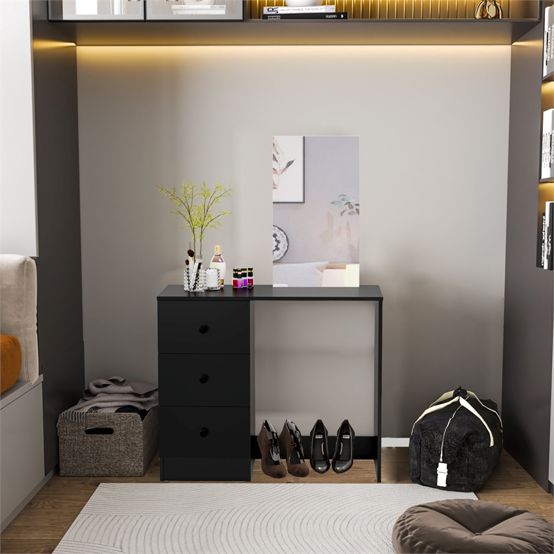 Boahaus Alexandra Black Vanity Desk with 3 Drawers Basic Knobs