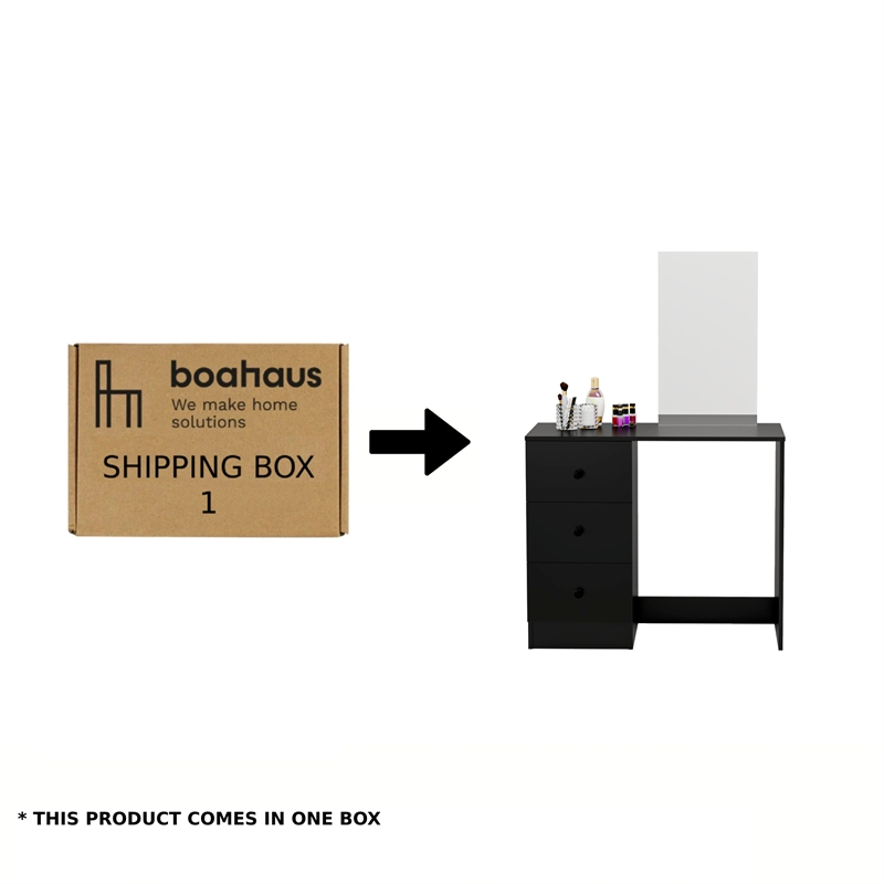 Boahaus Alexandra Black Vanity Desk with 3 Drawers Basic Knobs