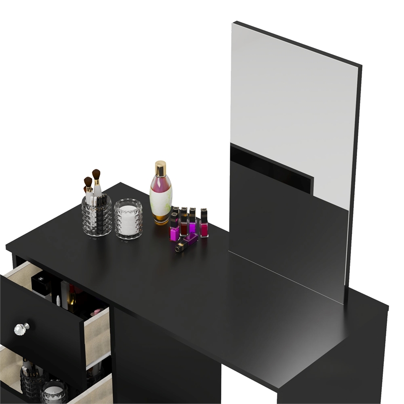 Boahaus Alexandra Black Vanity Desk with 3 Drawers Crystal Ball Knobs