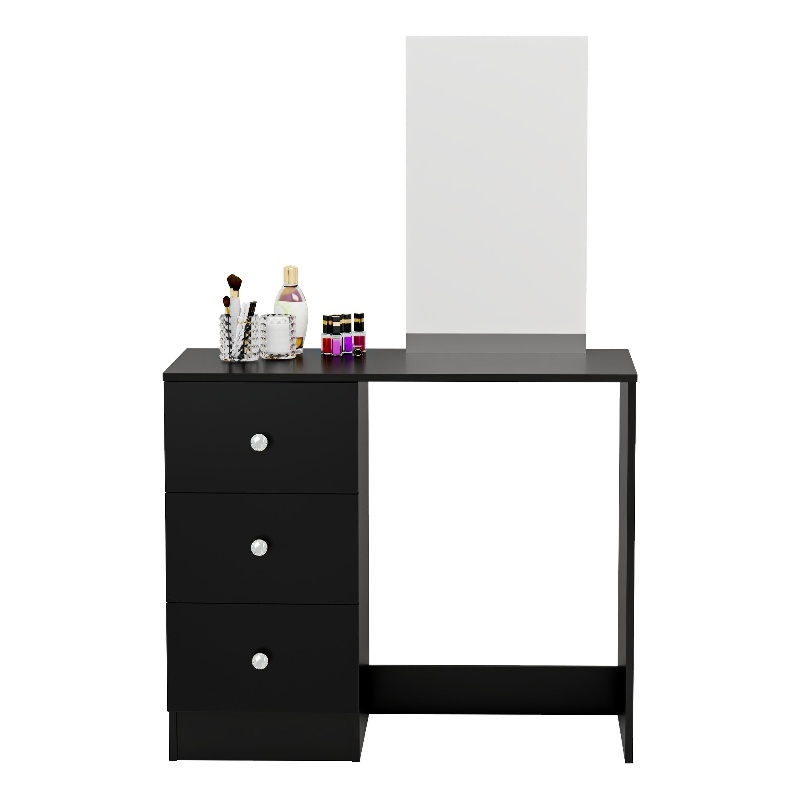 Boahaus Alexandra Black Vanity Desk with 3 Drawers Crystal Ball Knobs
