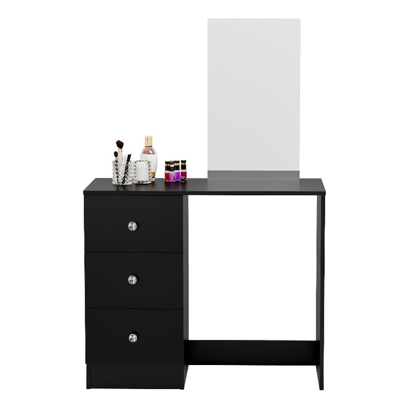 Boahaus Alexandra Black Vanity Desk with 3 Drawers Crystal Knobs
