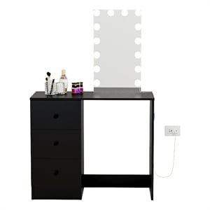 Boahaus Iris Black Dressing Table with Light Bulbs Basic Knobs