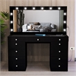 Boahaus Orla Black Vanity Desk with Lights 11 Drawers and Basic Knobs