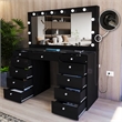 Boahaus Orla Black Vanity Desk with Lights 11 Drawers and Basic Knobs