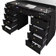 Boahaus Orla Black Vanity Desk with Lights 11 Drawers and Golden Knobs