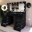 Boahaus Orla Black Vanity Desk with Lights 11 Drawers and Golden Knobs