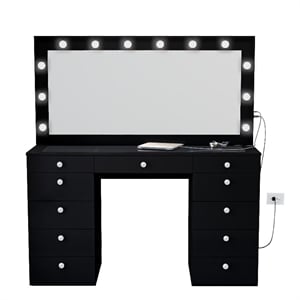 Boahaus Orla Black Vanity Desk with 11 Drawers and Crystal Ball Knobs