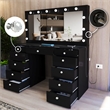 Boahaus Orla Black Vanity Desk with 11 Drawers and Crystal Ball Knobs