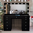 Boahaus Orla Black Vanity Desk with 11 Drawers and Crystal Knobs