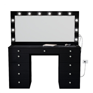 Boahaus Orla Black Vanity Desk with 11 Drawers and Crystal Knobs