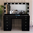 Boahaus Orla Black Vanity Desk with 11 Drawers and Crystal Knobs