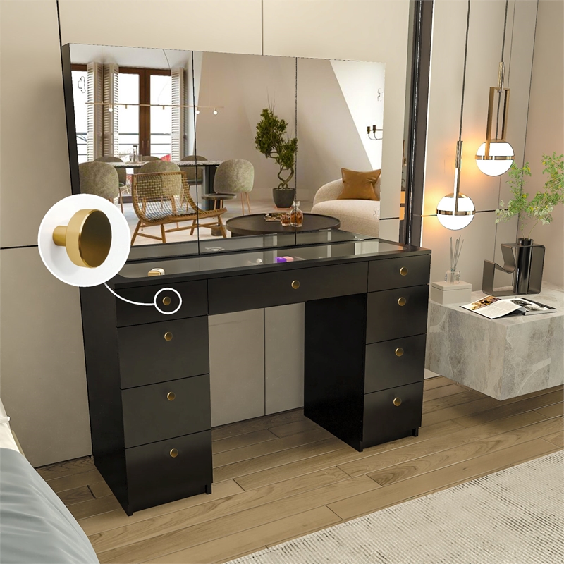 Boahaus Lily Black Vanity Desk (Gold Knobs)