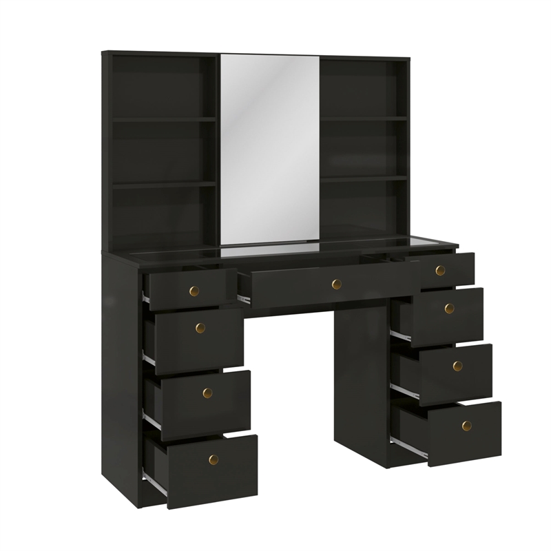 Boahaus Lily Black Vanity Desk (Gold Knobs)
