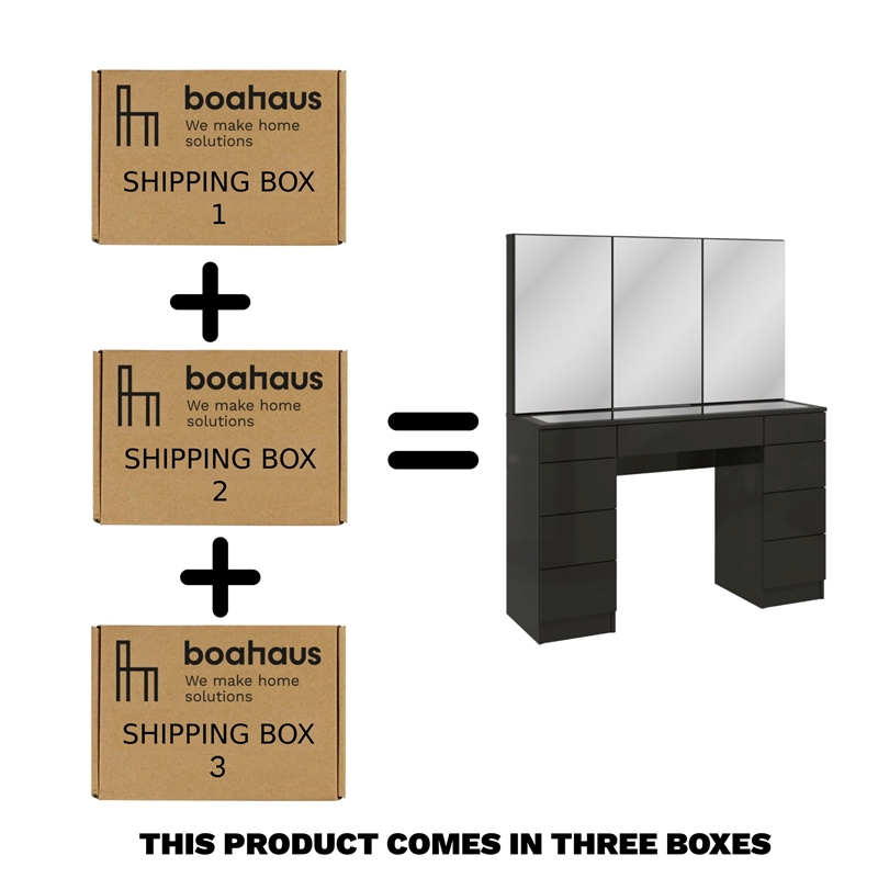Boahaus Lily Black Vanity Desk (Gold Knobs)