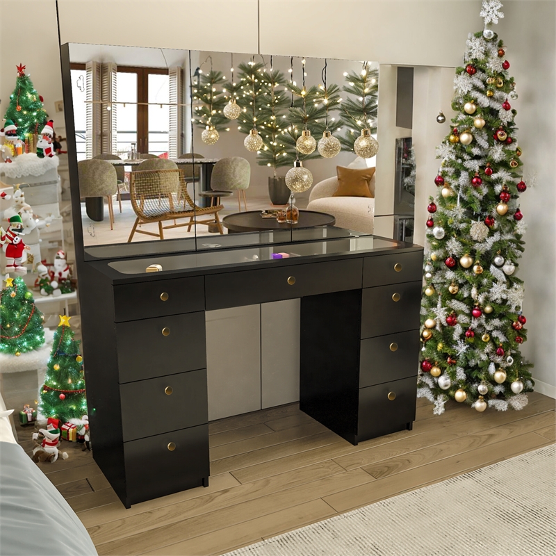 Boahaus Lily Black Vanity Desk (Gold Knobs)