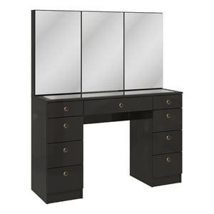 Boahaus Lily Black Vanity Desk (Gold Knobs)