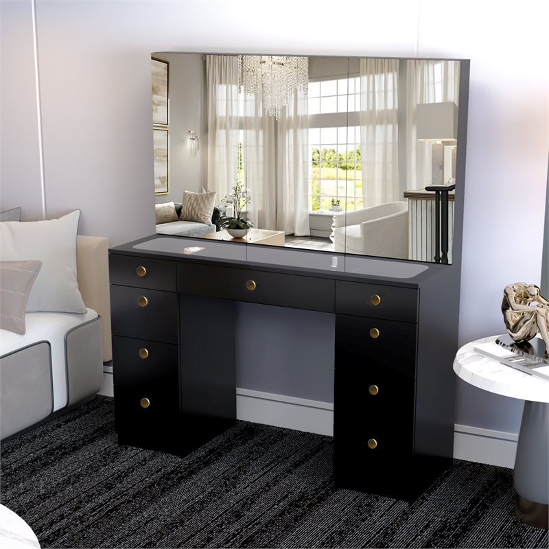 Boahaus Venus PRO Black Vanity Desk (Gold Knobs)