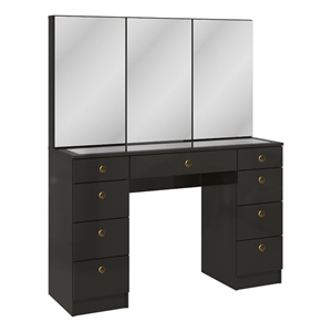 Boahaus Venus PRO Black Vanity Desk (Gold Knobs)