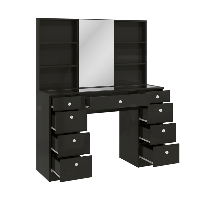 Boahaus Lily Black Vanity Desk (Crystal Ball Knobs)