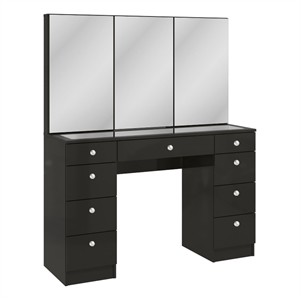 Boahaus Lily Black Vanity Desk (Crystal Ball Knobs)