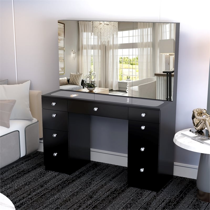 Boahaus Venus PRO Black Vanity Desk (Crystal Ball Knobs)