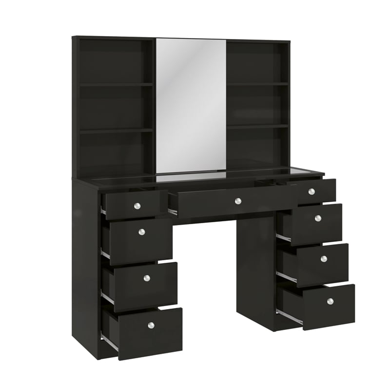 Boahaus Venus PRO Black Vanity Desk (Crystal Ball Knobs)
