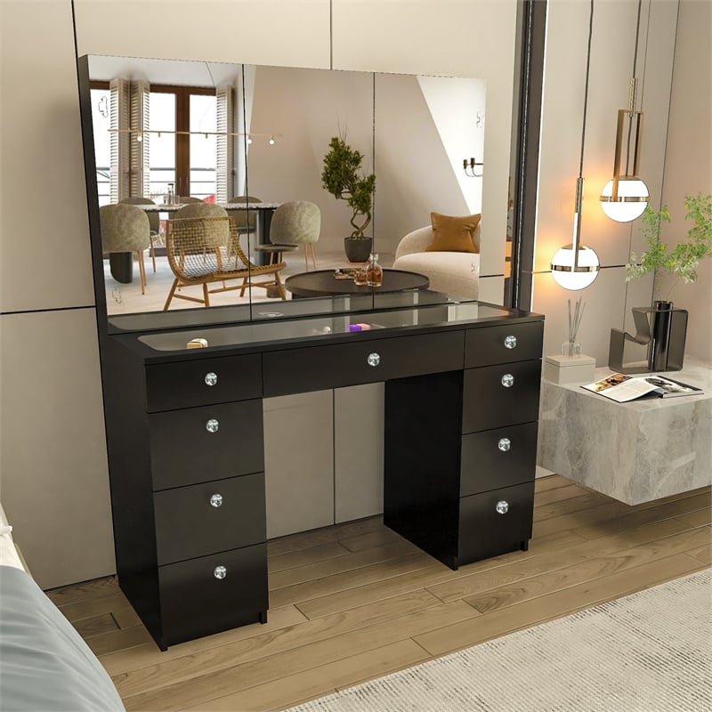 Boahaus Lily Black Vanity Desk (Crystal Knobs)
