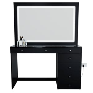 Boahaus Theia Modern Black Vanity Desk 7 Drawers Basic Knobs