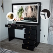 Boahaus Theia Modern Black Vanity Desk 7 Drawers Golden Knobs