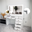 Boahaus Theia Modern White Vanity 7 Drawers LED Lights Golden Knobs