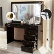Boahaus Selene Modern Black Vanity Desk with Mirror and LED Lights Golden Knobs