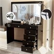 Boahaus Selene Modern Black Vanity Desk with Mirror LED Lights Crystal Knobs