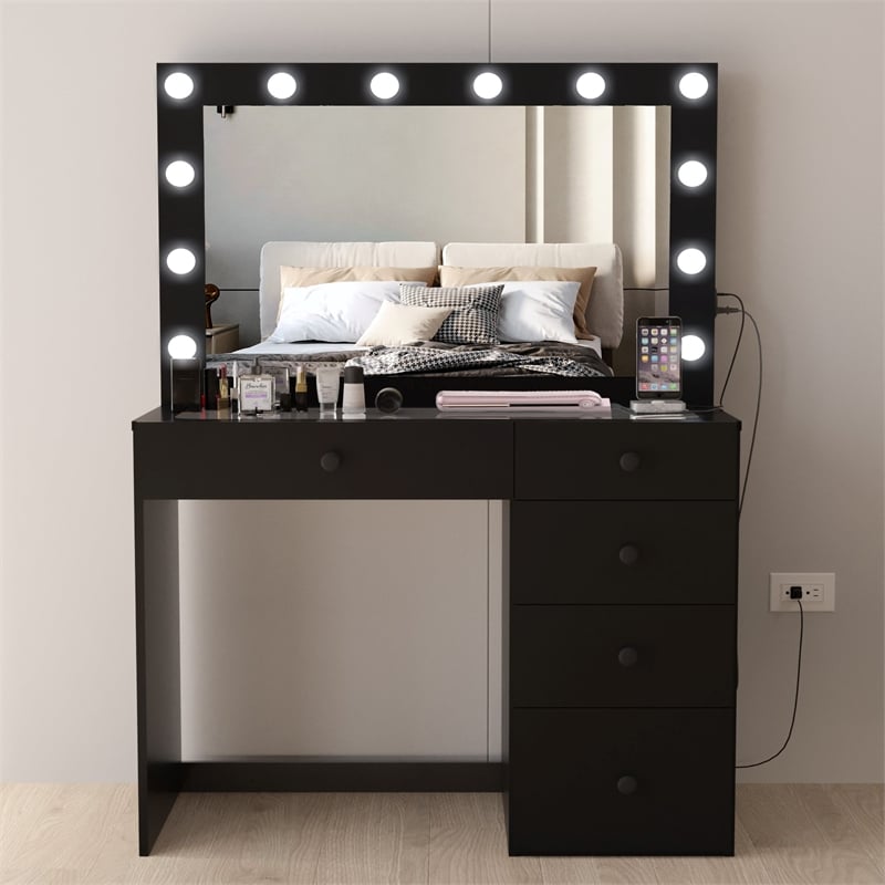 Boahaus Alana Vanity Makeup Desk Black Basic Knobs Manufactured Wood