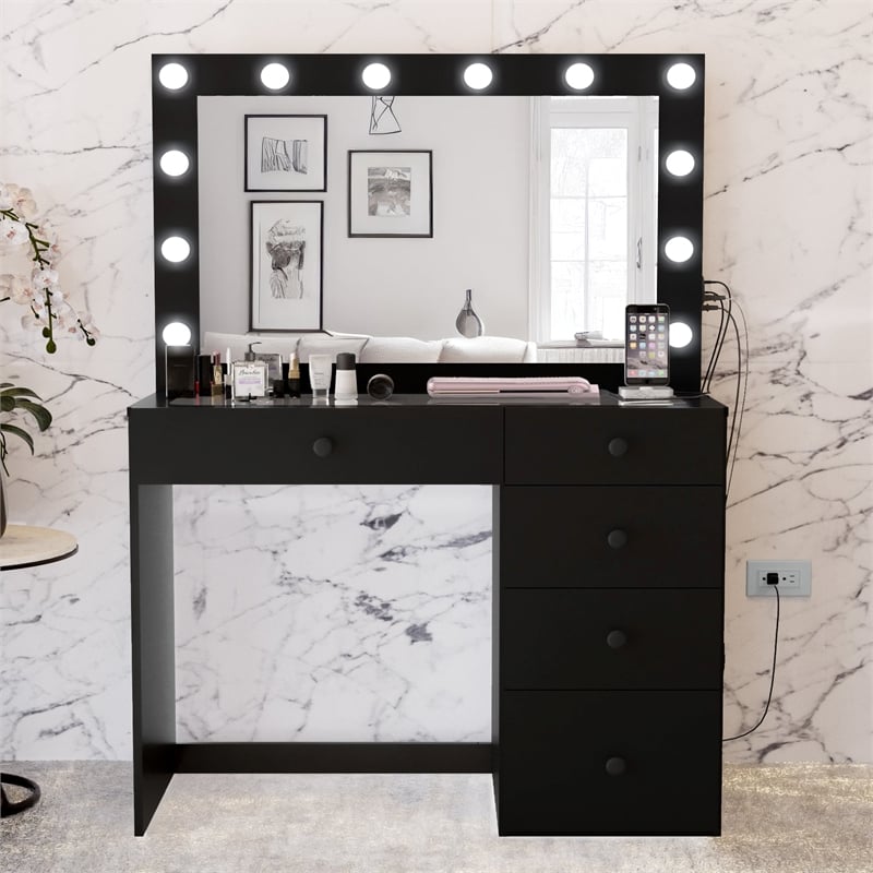 Boahaus Alana Vanity Makeup Desk Black Basic Knobs Manufactured Wood