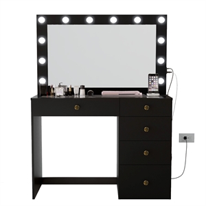 Boahaus Alana Vanity Makeup Desk Black Golden Knobs Manufactured Wood