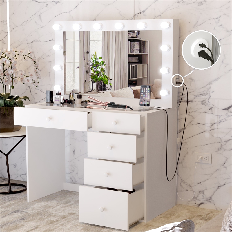 Boahaus Alana Vanity Makeup Desk White Basic Knobs Manufactured Wood