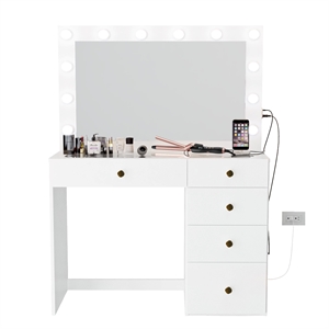 Boahaus Alana Vanity Makeup Desk White Golden Knobs