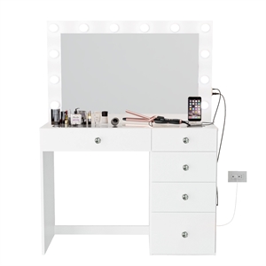 Boahaus Alana Vanity Makeup Desk White Crystal Knobs