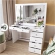 Boahaus Jane White Makeup Vanity with 7 Drawers and Mirror Crystal Knobs