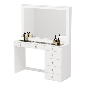 Boahaus Jane White Makeup Vanity with 7 Drawers and Mirror Crystal Knobs
