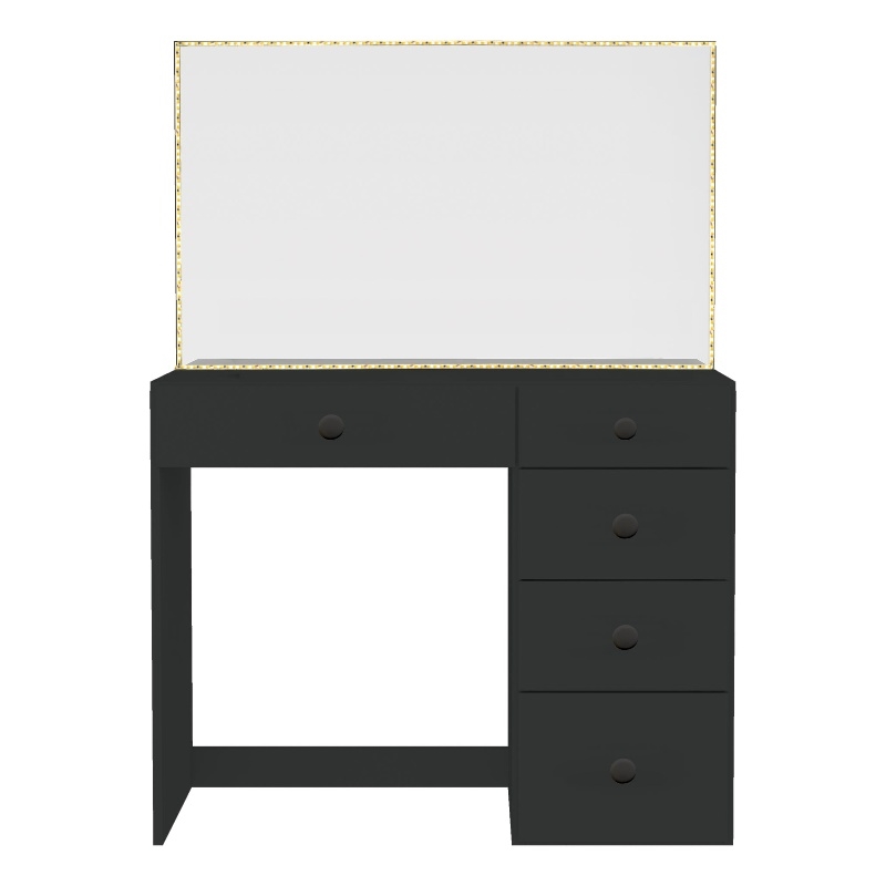 Boahaus Gaia Modern Makeup Vanity with Drawers LED Lights Black Basic Knobs