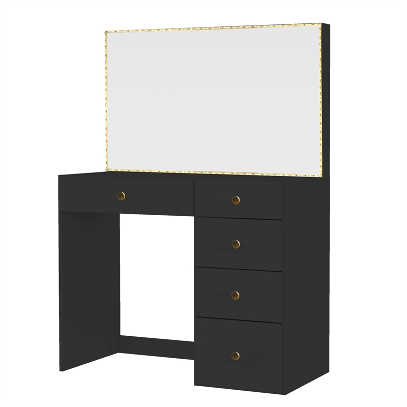 Boahaus Gaia Modern Makeup Vanity Desk Black Golden Knobs