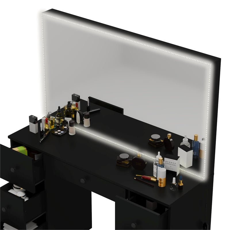 Boahaus Sabrina Modern Black Vanity LED Lights 07 Drawers Basic Knobs