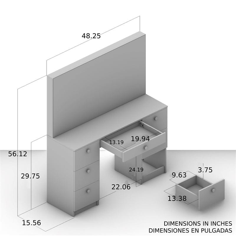 Boahaus Sabrina Modern Black Vanity LED Lights 07 Drawers Basic Knobs