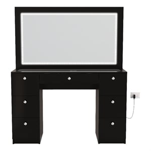 Boahaus Seraphine Black Vanity LED Lights 7 Drawers Wide Mirror Basic Knobs
