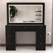 Boahaus Seraphine Black Vanity LED Lights Drawers Wide Mirror Golden Knobs