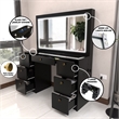 Boahaus Seraphine Black Vanity LED Lights Drawers Wide Mirror Golden Knobs