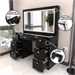 Boahaus Seraphine Black Vanity LED Lights 7 Drawers Mirror Crystal Ball Knobs
